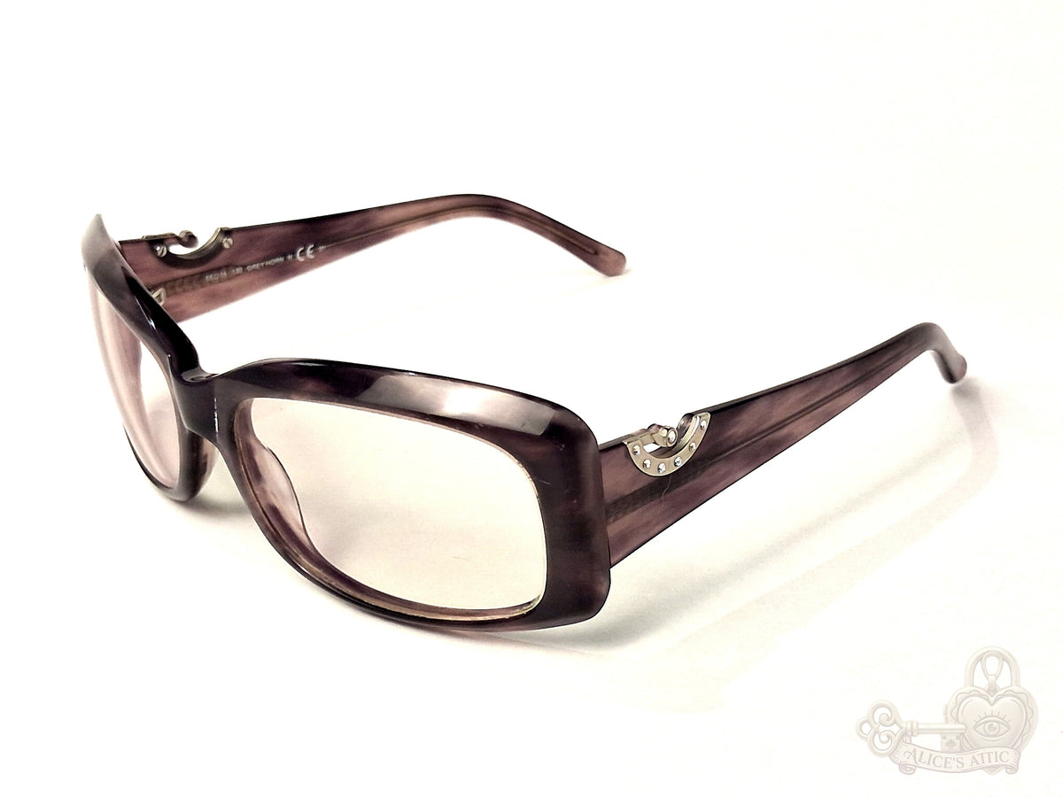 Rodenstock Purple Grey Horn Rectangular Eyeglass Frames Rhinestone Accents - Image 2