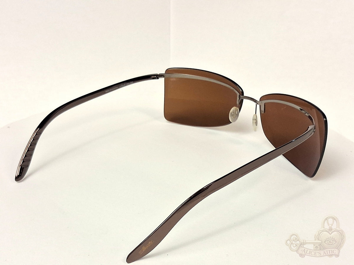 Silhouette 8082 Rimless Brown Gradient Rectangle Metal Sunglasses - Image 4